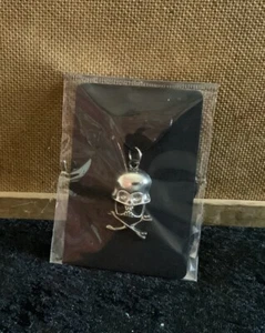 Skull & Crossbones Brushed Metal Charm Wax Cord Pendant Necklace - Picture 1 of 2