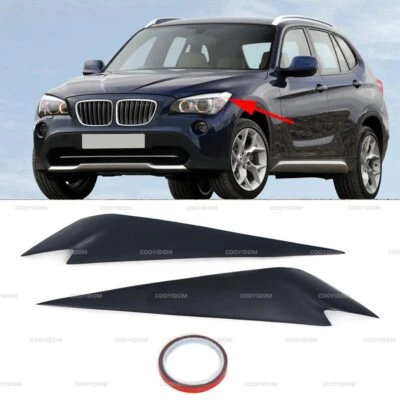 Pair Black Front Headlight Eyebrows Cover Eyelids Trim For 2009-2014 Bmw X1 E84 - Image 1 of 4