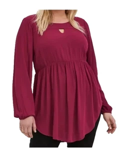 Torrid Damen Bluse Größe 3 (3X) Magenta LS Schößchen Schlüsselloch Oberteil Fusicha Rosa - Bild 1 von 5