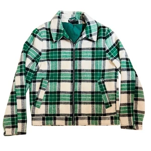 ASOS DESIGN Men Green Plaid Harrington Jacket L Casual Fall cabincore lumberjack - Picture 1 of 7