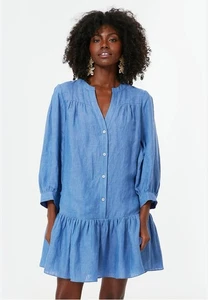 POMANDER PLACE Lake Blue Linen Blend Split Neck Frankie Dress Women’s Sz XL - Picture 1 of 11