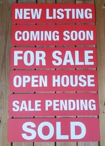 Red Real Estate Sign Riders | Set of 6 Aluminum Metal Signs With Different Me... - Picture 1 of 4