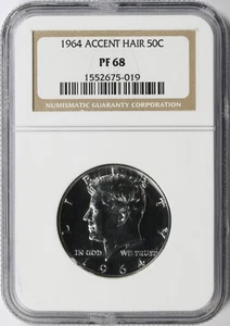 1964 Proof 50c Kennedy Accented Hair Half Dollar NGC PF68 - Picture 1 of 4
