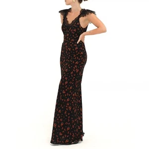 Rumored Black Floral Lace Evening Maxi Dress Small Frontier Spanish Poppy Party - Picture 1 of 5