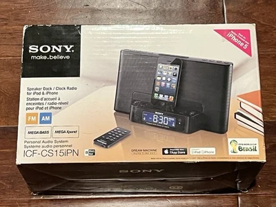 Sony ICF-CS15iP Dream Machine Ipod 30 Pin Remote Speaker Dock Alarm Clock Radio - Image 1 of 4