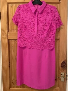 LADIES PINK SHORT SLEEVE PART LACE LOOK DRESS UK 14 BY V BY VERY - Picture 1 of 12