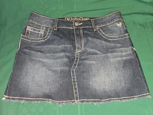 Justice Jeans Girls Denim Mini Skort Frayed Hem Size 16 1/2 Embroidered Logo - Picture 1 of 17