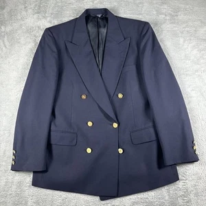 Vintage Burberrys Blazer Mens 44 Navy Blue Double Breasted Wool Gold Button 90s - Picture 1 of 20
