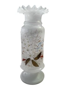 Vintage antike Bristol Milchglas Vase geraffte Kanten weiß - Bild 1 von 5