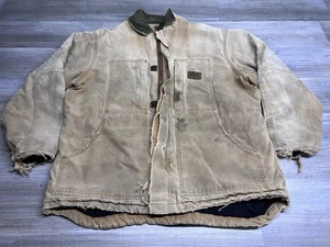 Vintage Dickies Canvas Chore Coat Distressed Thrashed Fleece Lined Workwear Sz L - Picture 1 of 13