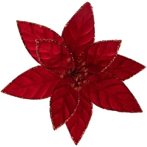 Northlight 10" Red Glittered Poinsettia Christmas Floral Pick Clip-On Ornament - Picture 1 of 5