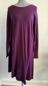 Eileen Fisher 100% Merino Wool Jewel Neck Sweater Dress Purple Size Large NEW! - Foto 1 di 8