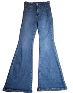 Pantalones de mezclilla FREE PEOPLE Jayde tiro alto acampanados con campana-azul elástico-talla 31  - Imagen 1 de 18