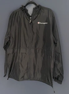 CHAMPION Men’s Stadium Hooded Windbreaker Jacket Size Medium Black Full Zip - Picture 1 of 7