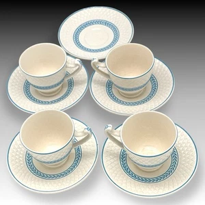 Spode Mansard ELAINE 4 Demitasse Cups & 5 Saucers England Blue White Vintage - Picture 1 of 9