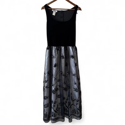 Patra 10 черный бархат серебро органза цветочный макси платье новый с Ярлыками официальное вечернее платье - Изображение 1 из 4