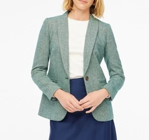 NWT J Crew Herringbone Wool Blend Holland Blazer Plus Size 24W Green One Button - Bild 1 von 12