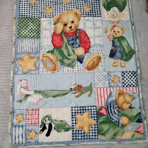 Blue Jean Teddybär Quilt Satinkante Babydecke Patchwork Me & My Blankie - Bild 1 von 12