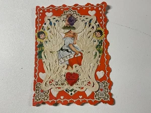 Tarjeta de San Valentín troquelada vintage hecha por Whitney pareja niños - Imagen 1 de 3