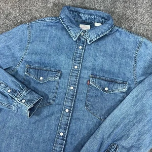 Levi’s Men’s Western Denim Blue Pearl Snap Long Sleeve Shirt Cowboy Size M - Picture 1 of 13