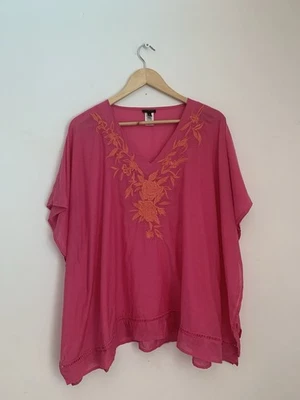 Talbots Boho Kaftan Encubrimiento Talla M Rosa Caliente Coral Bordado Resort Mezcla de Algodón Foto 1 de 4