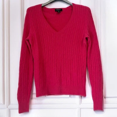 LORD & TAYLOR 100% Cashmere Y2K Cable Knit Sweater in Fuchsia Size M - Image 1 of 4