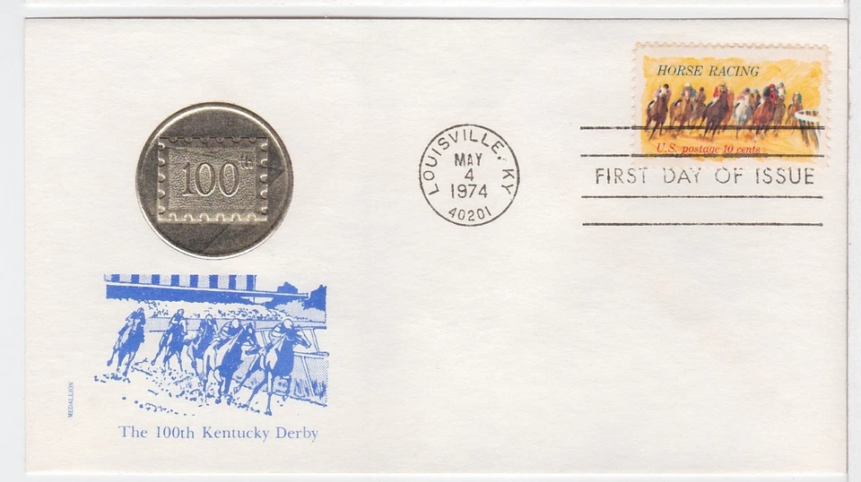 TurtlesTradingPost- Horse Racing- Kentucky Derby 1974 FDC #1528 Medallion Cachet - Image 1 of 1