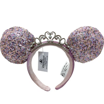 Diadema 2022 Minnie Mouse Parques Disney Tiara Lentejuelas Princesa Corona Orejas Rosa Foto 1 de 4
