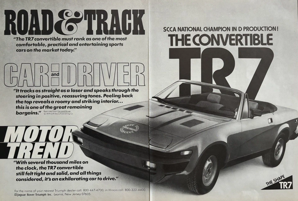 1980 Triumph TR7 кабриолет Leonia NJ Motor Trend автомобиль и водитель винтажная печатная реклама - Изображение 1 из 1