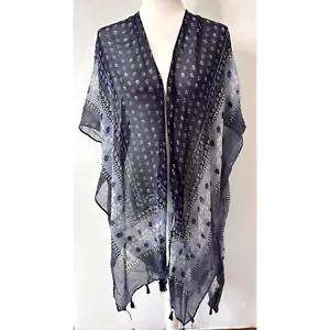 Mantón corazón tejido azul floral mujer OS borla transparente bohemio - Imagen 1 de 5