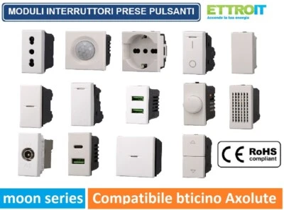 ETTROIT SERIE BTICINO AXOLUTE BIANCA COMPATIBILE PRESA SCHUKO TV PULSANTE DEVIATORE USB