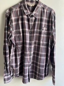 Decree Men’s Red Gray Plaid Long Sleeve Button Front Shirt Large Summer Cotton - Picture 1 of 10