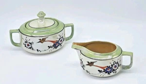 Vintage Lusterware Creamer & Double Handle Sugar Bowl with Lid set made in japan - Picture 1 of 14