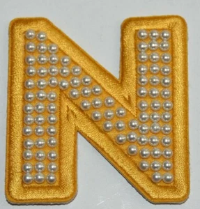 NEW Stoney Clover Lane LARGE 2.75"  N Letter Sticker PATCH Yellow  White PEARLS - Picture 1 of 3