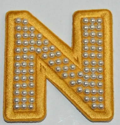 NEW Stoney Clover Lane LARGE 2.75"  N Letter Sticker PATCH Yellow  White PEARLS - Image 1 of 3