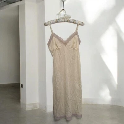 Vintage Elegant Cream Lace Trim Slip Dress Cottagecore coquette S - Изображение 1 из 4