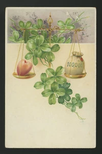 cartolina d'epoca-post card-QUADRIFOGLIO-quatrefoil-fortuna BILANCIA CUORE - Picture 1 of 1
