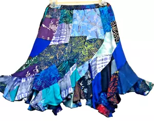 Nwt FUNKY STUFF boho gypsy hippy patch rayon flared swirl SKIRT L Free shipping - Picture 1 of 5