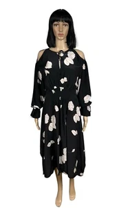 ALL SAINTS Lavete Rodin 100% Silk Cold Shoulder Midi Dress L - Picture 1 of 16