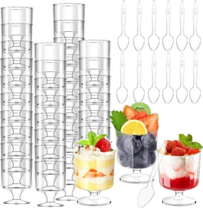 160 Packs Dessert Cups with Spoons 5 OZ Goblet Mini Clear Plastic Dessert Mousse - Picture 1 of 1