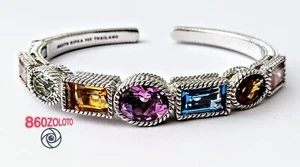 NEW JUDITH RIPKA RETIRED 925 SILVER 7 MULTI GEM STONE HINGED CUFF BRACELET. NWOT - Picture 1 of 10