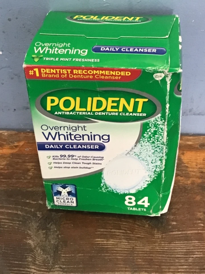 Polident Overnight Whitening Triple Mint Freshness Antibacterial Denture Cleaner Tablets - 84 CT