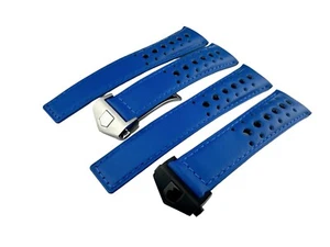 Correa deportiva de cuero genuino azul de 22 mm para reloj Tag Heuer cierre de hebilla + pasadores - Imagen 1 de 12