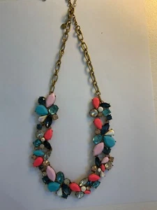 J. Crew Gold Tone Statement Blue & Pink Necklace - Picture 1 of 1