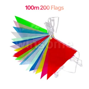 100m Colour Bunting 200 Flags Party Wedding Decoration Event Garden Home Outdoor - Picture 1 of 4