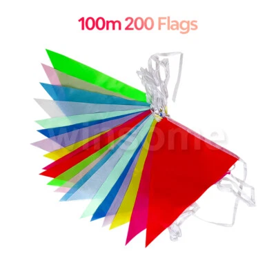 100m Colour Bunting 200 Flags Party Wedding Decoration Event Garden Home Outdoor - Image 1 of 4
