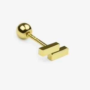 14k Solid Gold Double Bar Stud Earring, Dainty Gold Piercing, Single - Picture 1 of 5