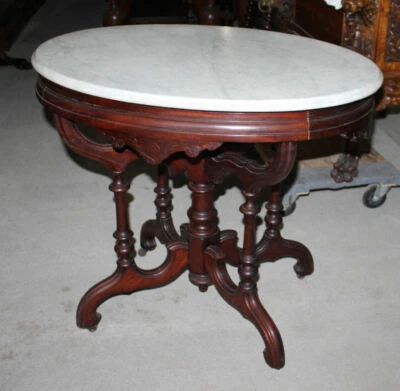 Antique Victorian Marble top Walnut Table – Oval shaped - Image 1 of 4
