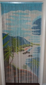 Natural Bamboo Beaded Curtain Tropical Cliffs Palms Beads Window Doors Divider - Picture 1 of 12