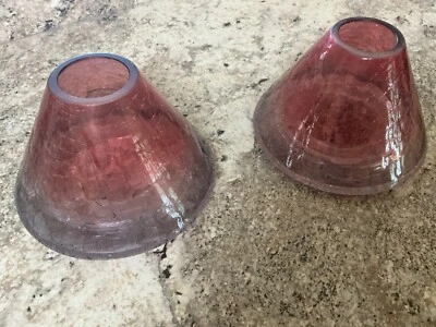 Crackle Glass Jar Lamp shades s/2-rose color-vintage-EUC - Image 1 of 4